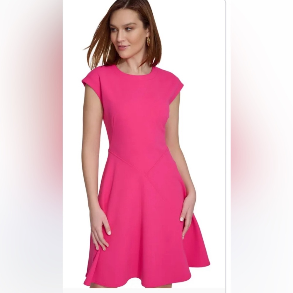CALVIN KLEIN gorgeous magenta pink structured fit & flair midi dress🔥🔥🔥